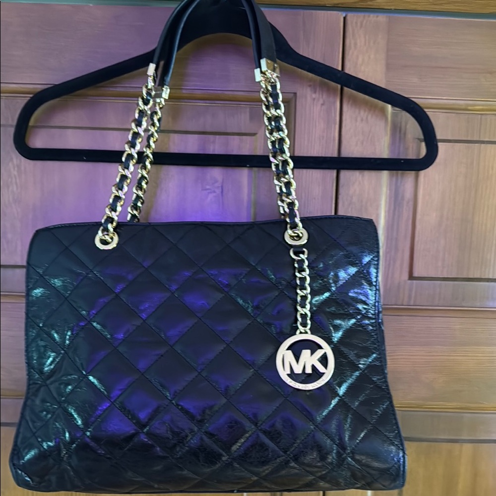 Michael Kors Black and Gold Quilted Shoulder Bag